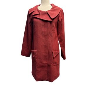 Veronika Maine Architectural Red Coat Sculptural Collar Italian Fabric Size 6